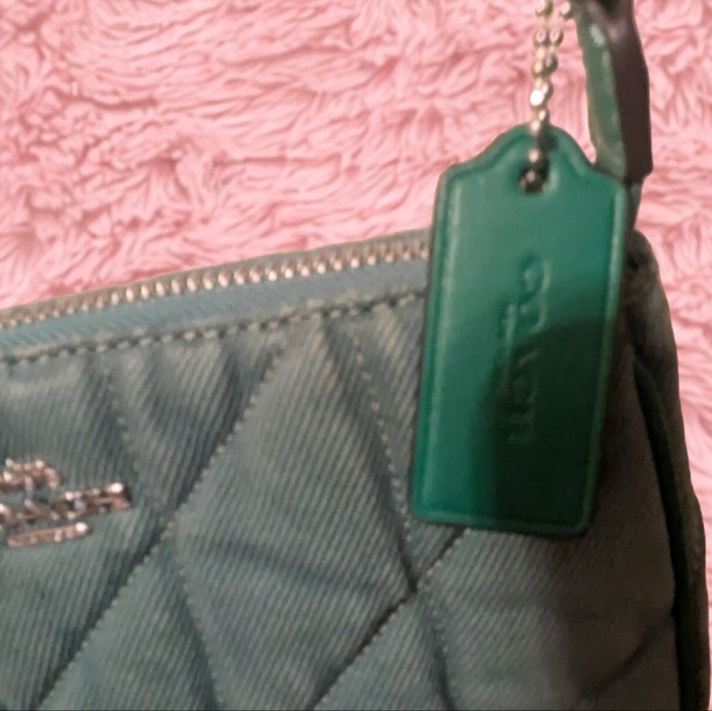 Coach Quilted Denim Shoulder Bag - Baquette Style - Green - NWT - Picture 2 of 8